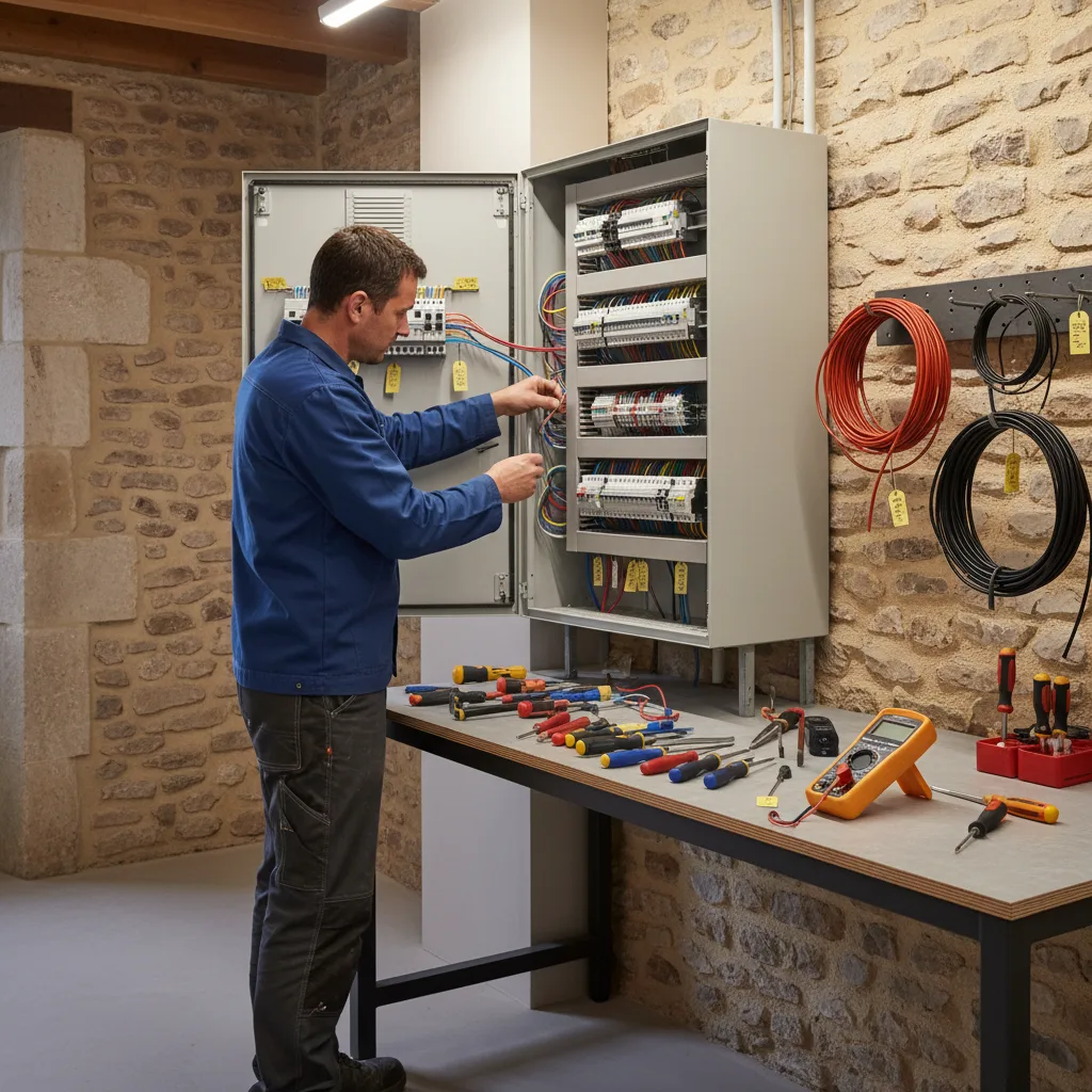 Électricien Charente en intervention sur un tableau électrique
