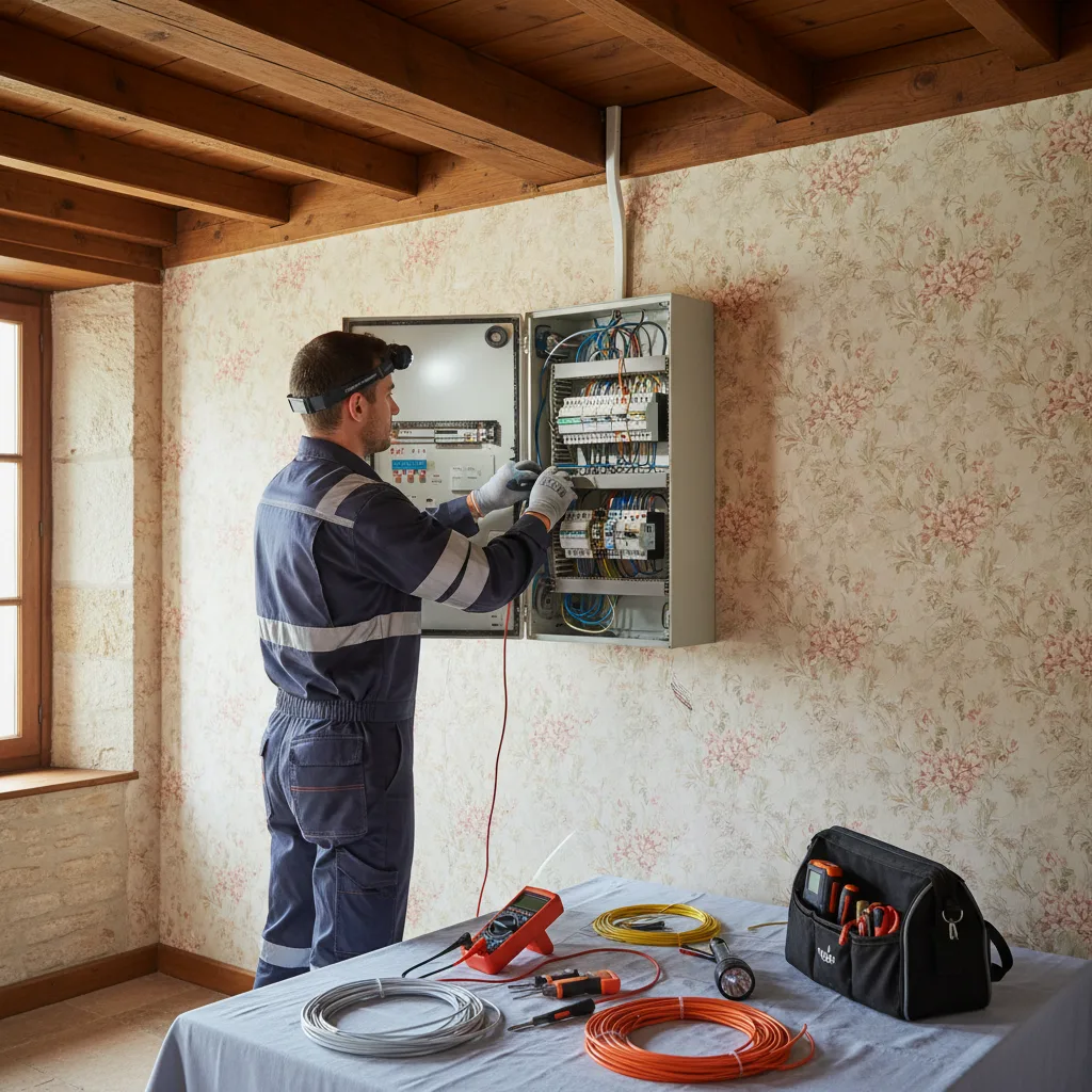 Électricien en dépannage urgent sur un tableau électrique