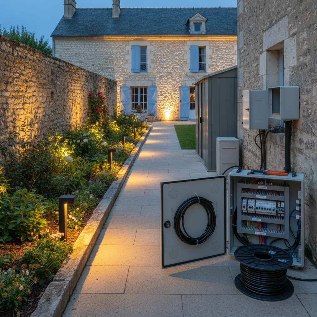 Éclairage LED extérieur installé dans un jardin en Charente